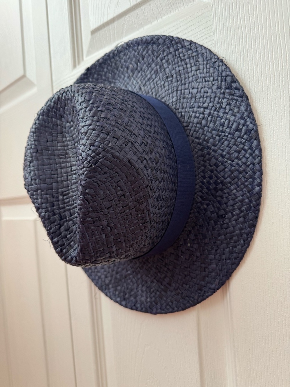 NWT Banana Republic Navy Blue Packable Straw Fedora Panama Sun Hat L/XL
